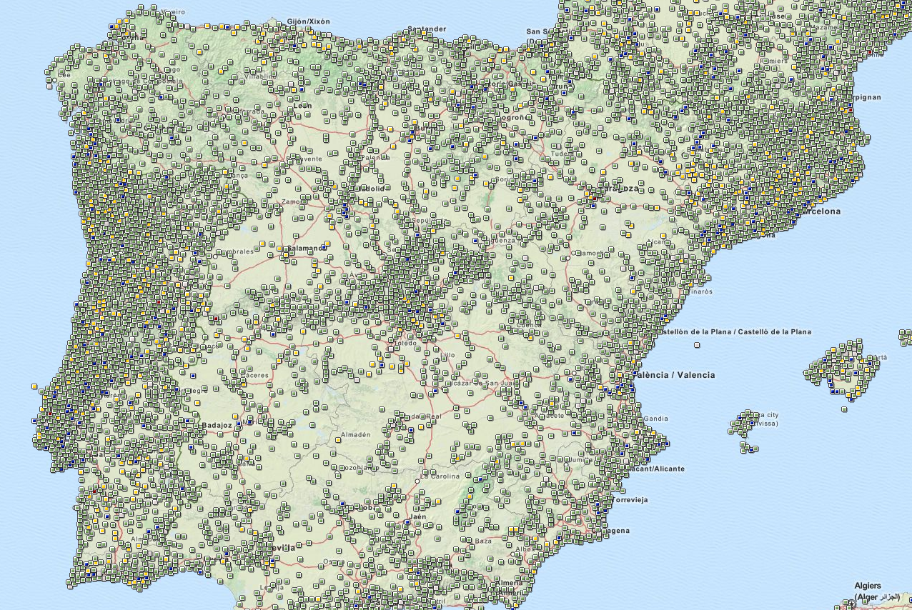 Geocaches na Península Ibérica.